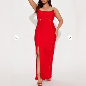 Elegant Red Women's Dress with Slit Size 1XL